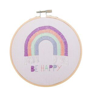 Be Happy Rainbow Embroidery 6" Hoop Completed Home Decor Play Room Classroom